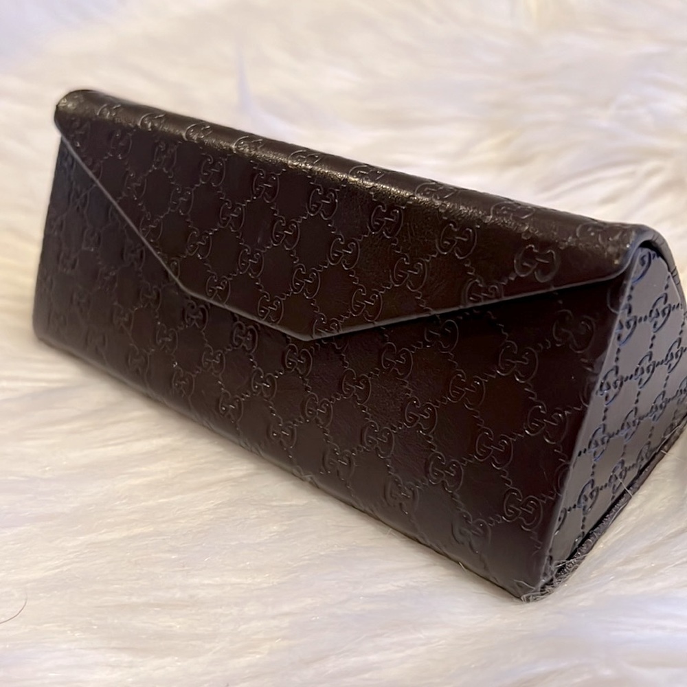 Gucci Monogram Logo Sunglasses Leather Case Trifold Travel Brown